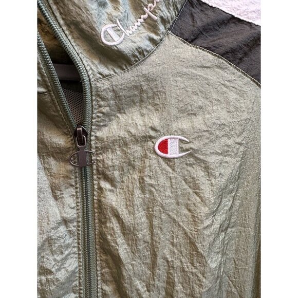 Champion Windbreaker Full Zip Green Color block Track Jacket Mens Sz Large - Picture 3 of 10